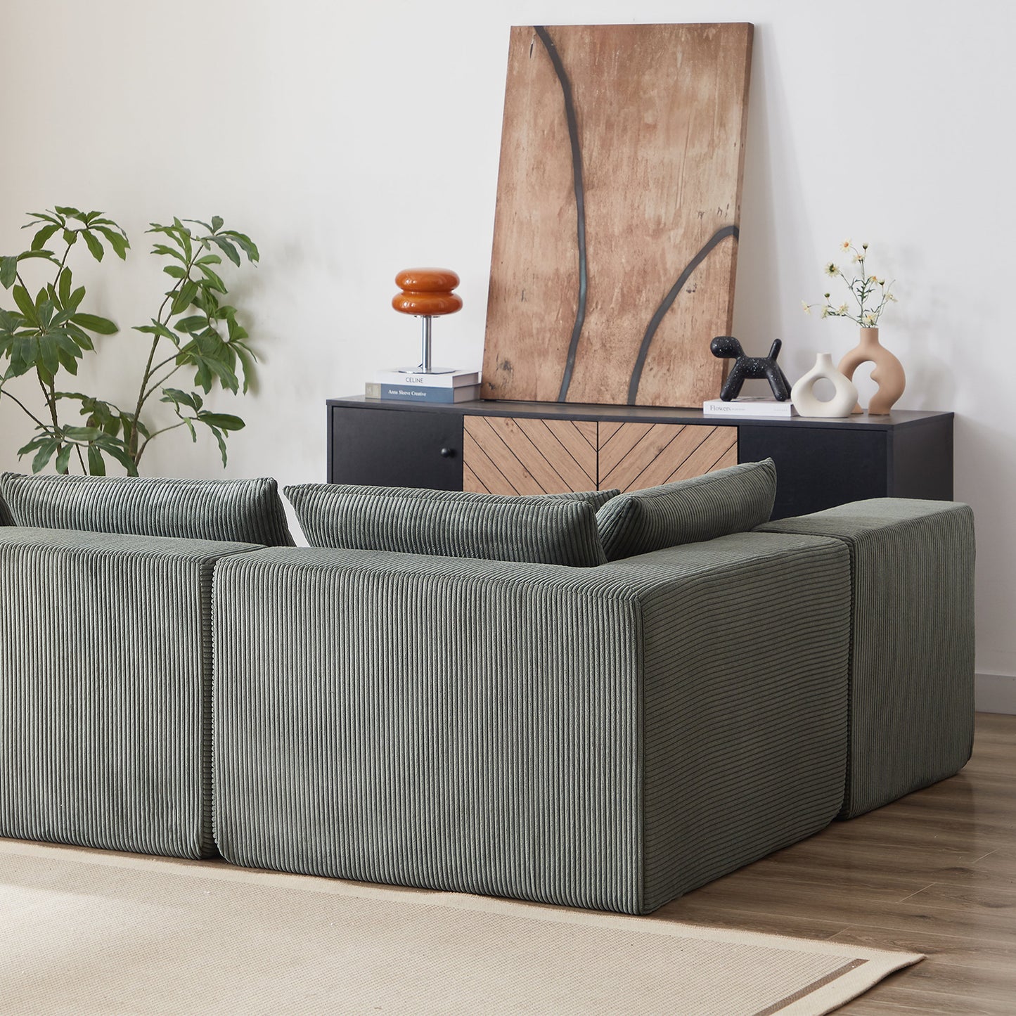 NEW 104-Inch Corduroy  Modular L Shaped Sectional Sofa,Luxury Floor Couch Set,Upholstered Indoor Furniture,Foam-Filled Compressed Sofa for Living Room,Bedroom,4 PC Free Combination