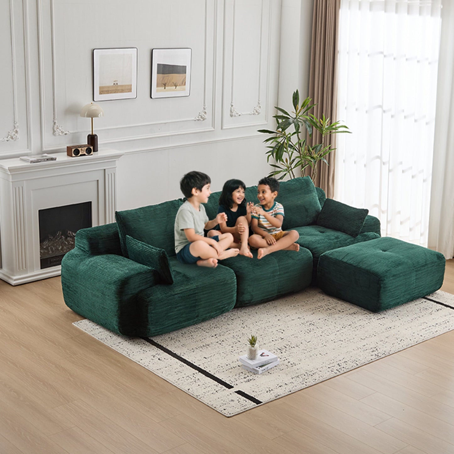 NEW Modern Memory Foam Compressed Sofa,Large Sectional Couches for Living Room,Pet-Friendly Cloud Modular Sectional Sofa,Corduroy Fabric,Extra Deep Loveseat,No assembly required,Green