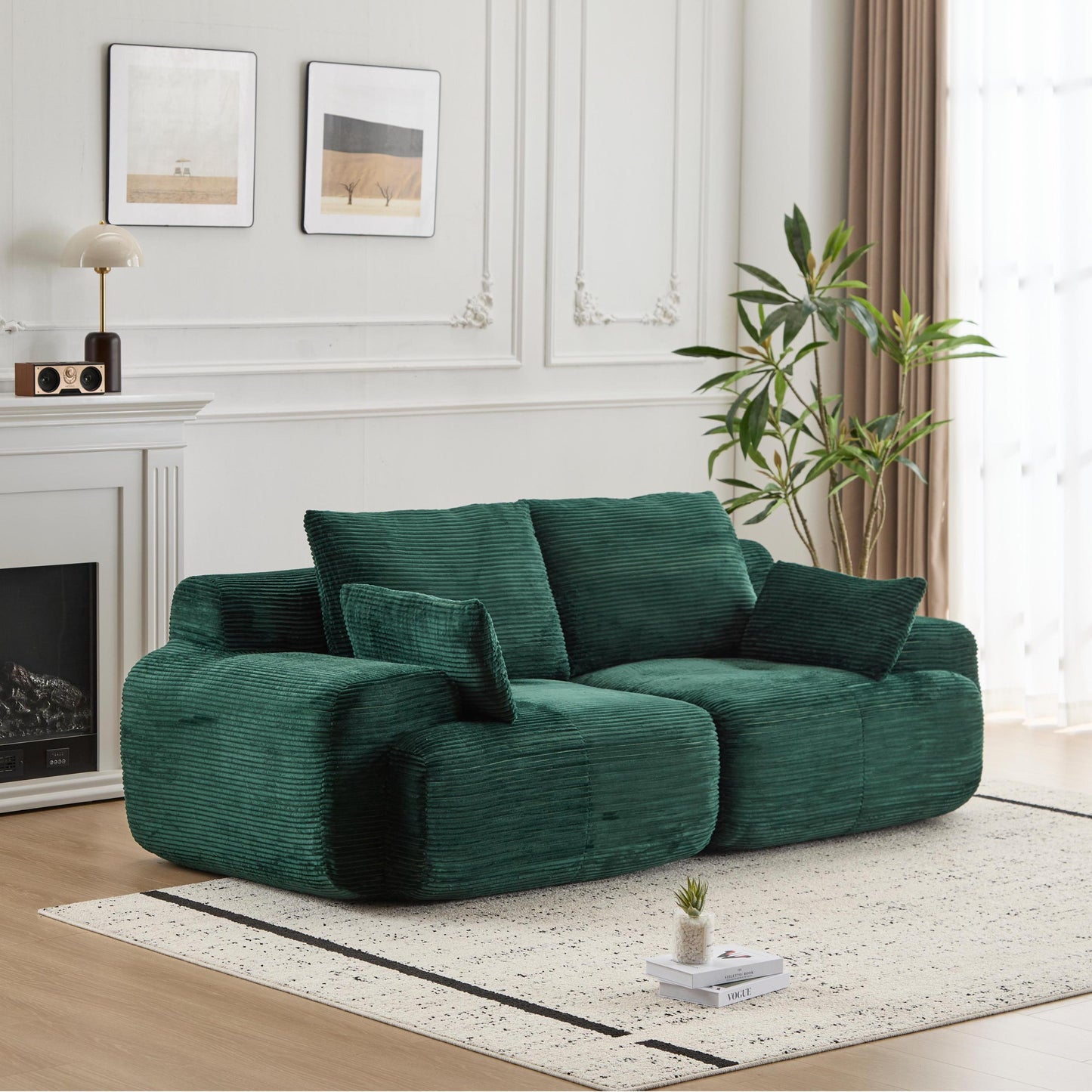 NEW Modern Memory Foam Green Corduroy Fabric Extra Deep Loveseat Compressed Sofa 2 Seater Large Modular Sectional Sofa Couch