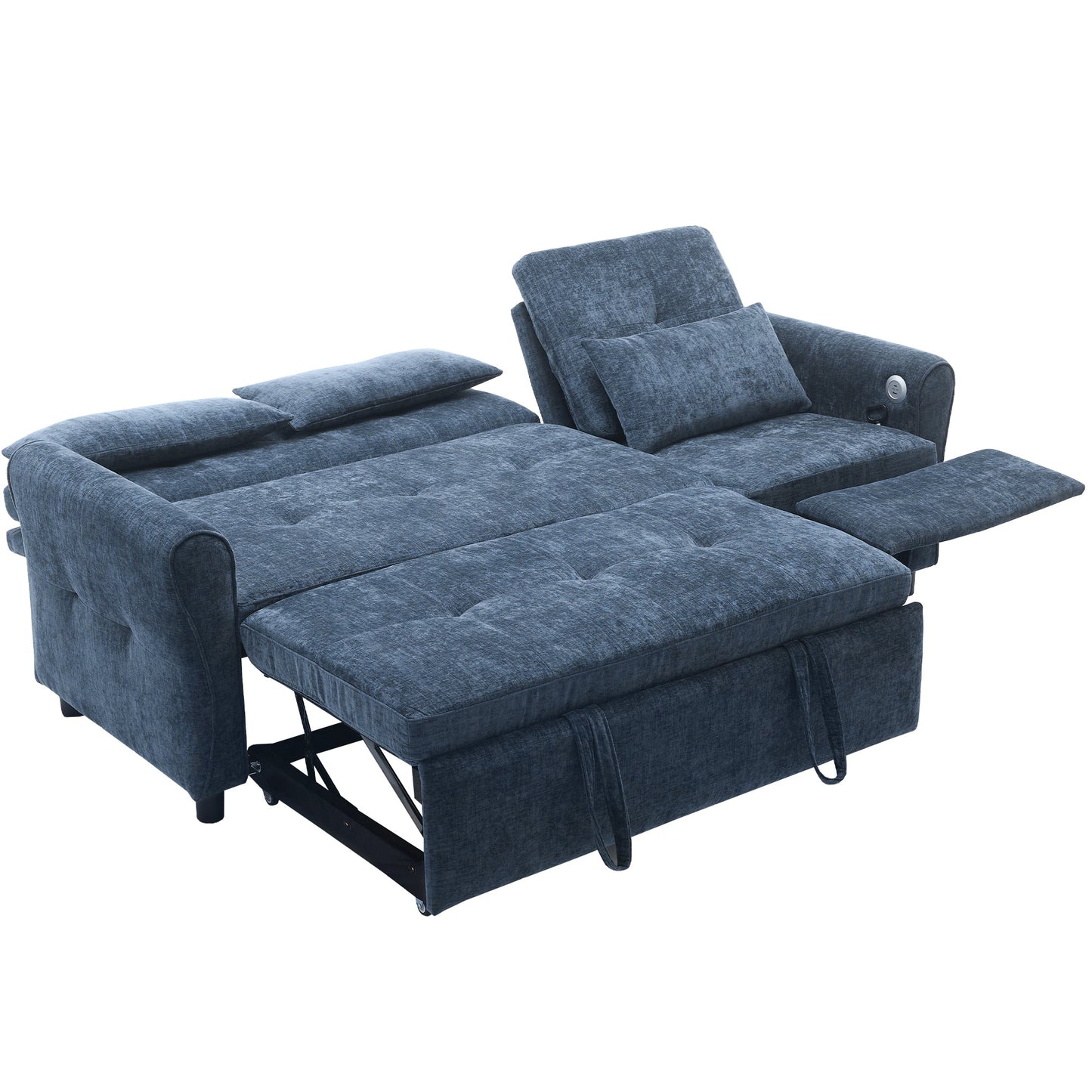 NEW 2-in-1 Sofa 82' Three-seater Sofa with Sofa Bed and Reversible Recliner, Blue Chenille