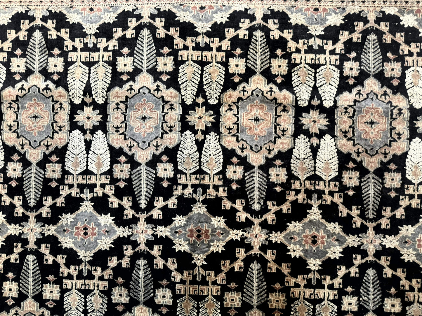 USED Turkoman Bokhara Rug 6x9, Pakistani Carpet, Black, Hand Knotted