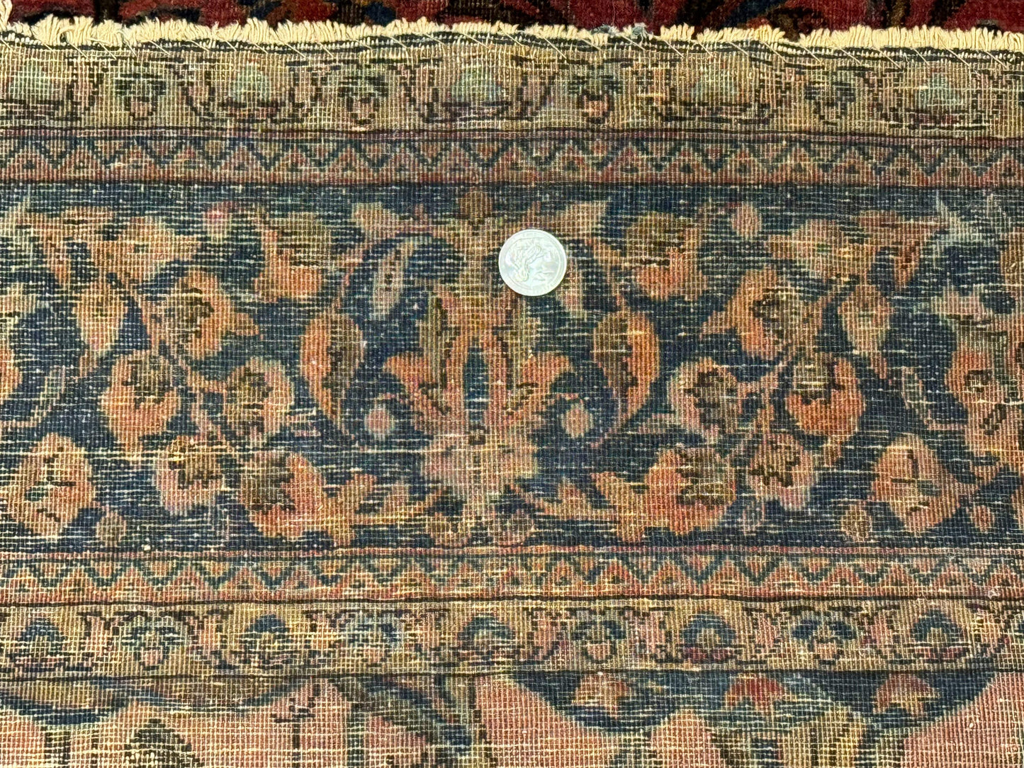 USED Antique Persian Tree of Life Rug 3x5, Manchester Wool, Bird Pictorials, Fine 240 KPSI, Red Navy Blue