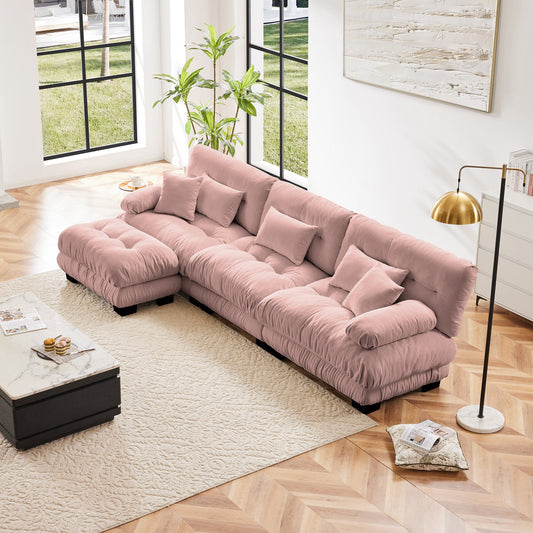 NEW Chenille Pink Luxury Modular Sectional Sofa Oversized L Shaped Cloud Deep Seat Couch with Convertible Ottoman