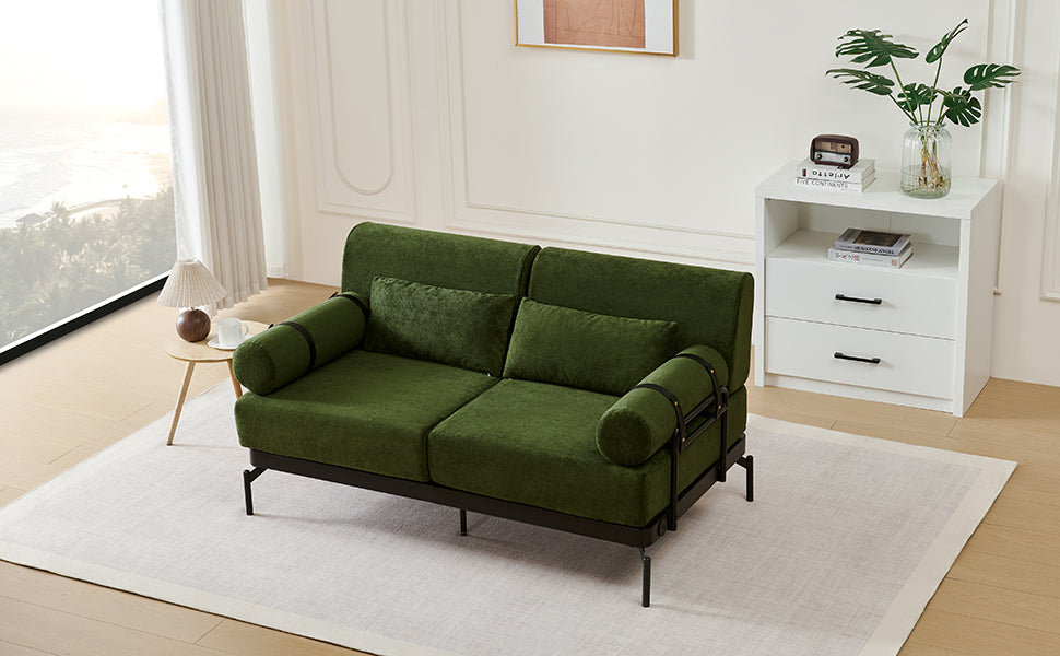 NEW Modern Green Chenille Foam 2 Seat Pillow Top Arms Metal Frame Loveseat