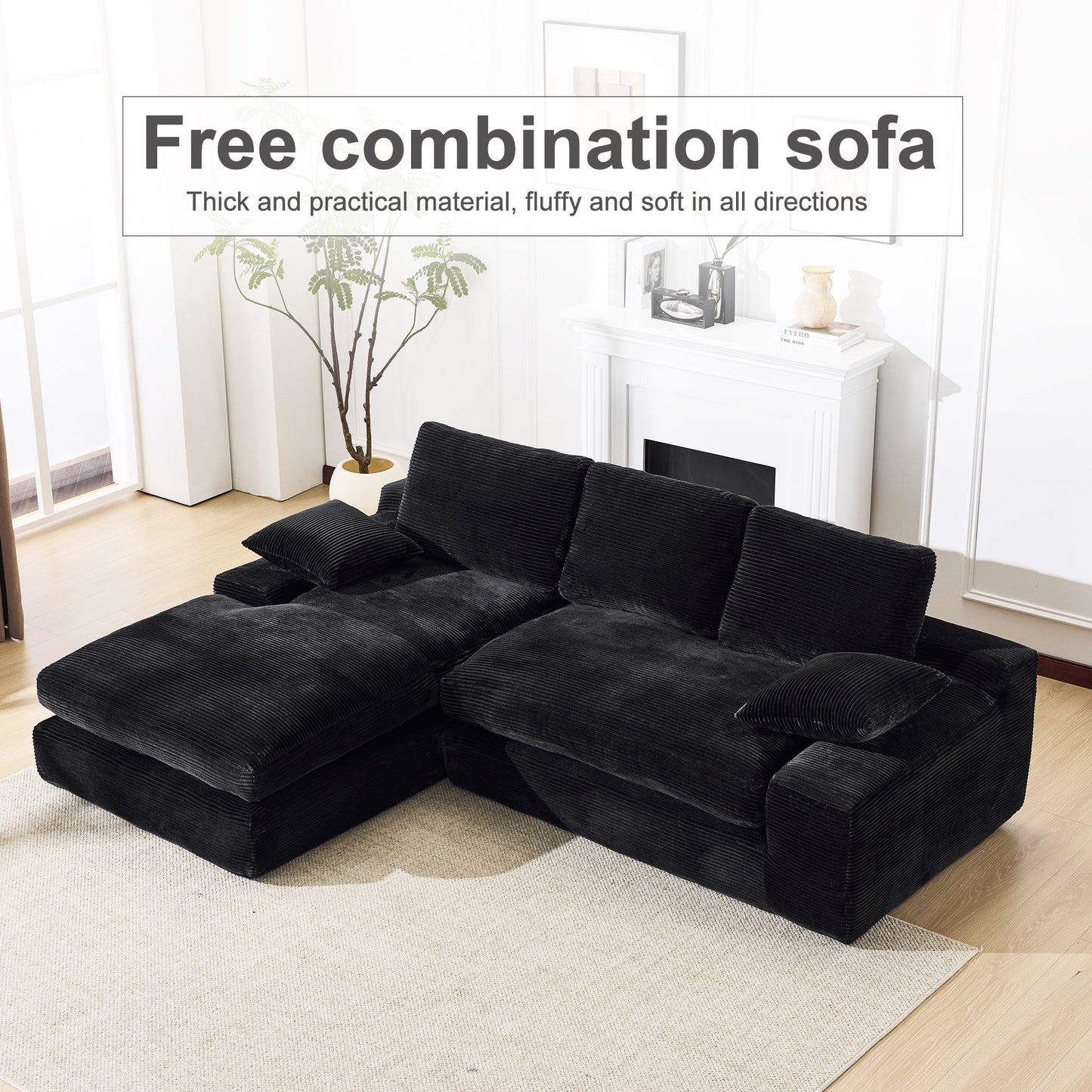 NEW 99*69' Modular Sectional Living Room Sofa Set, Modern Minimalist Style Couch, Upholstered Sleeper Sofa for Living Room, Bedroom, 2 PC Free Combination, Installation-free Sofa, L-Shape, Black