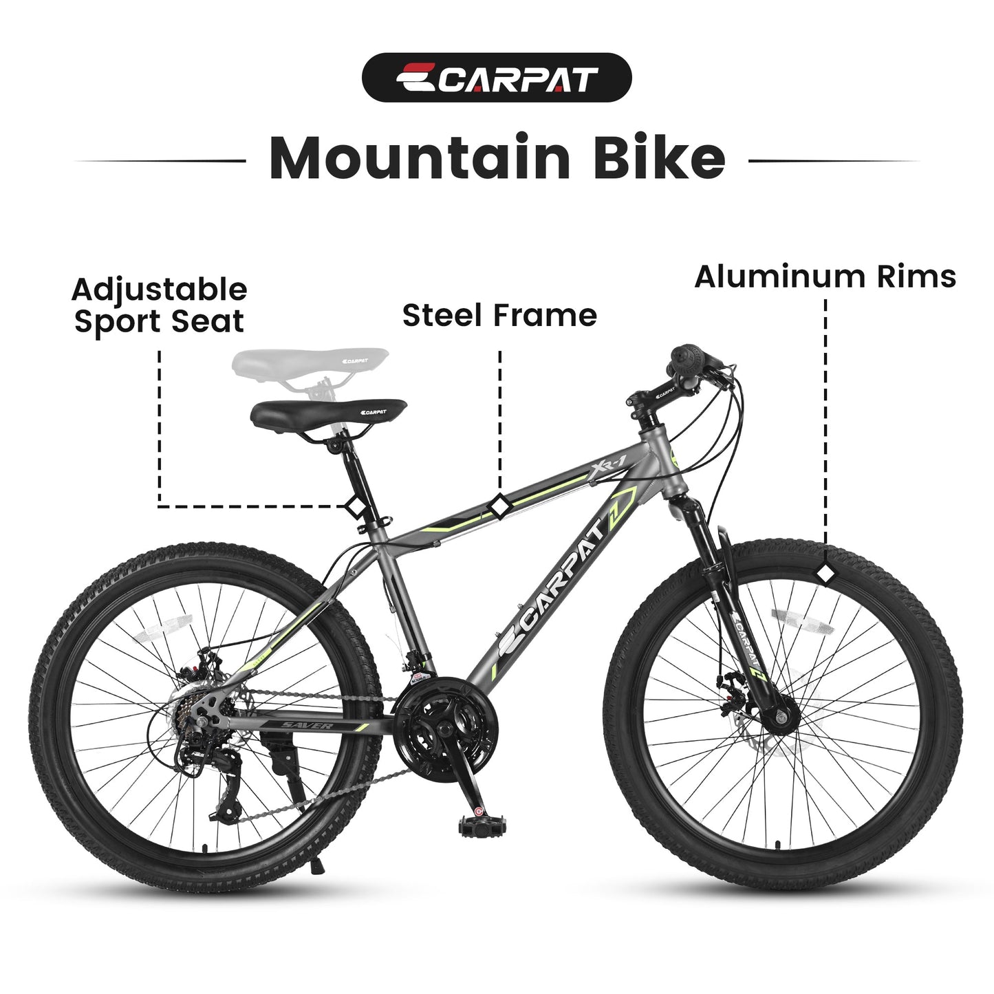 NEW S24102   24 Inch Mountain Bike Boys Girls, Steel  Frame, Shimano 21 Speed Mountain Bicycle with Daul Disc Brakes and Front Suspension MTB