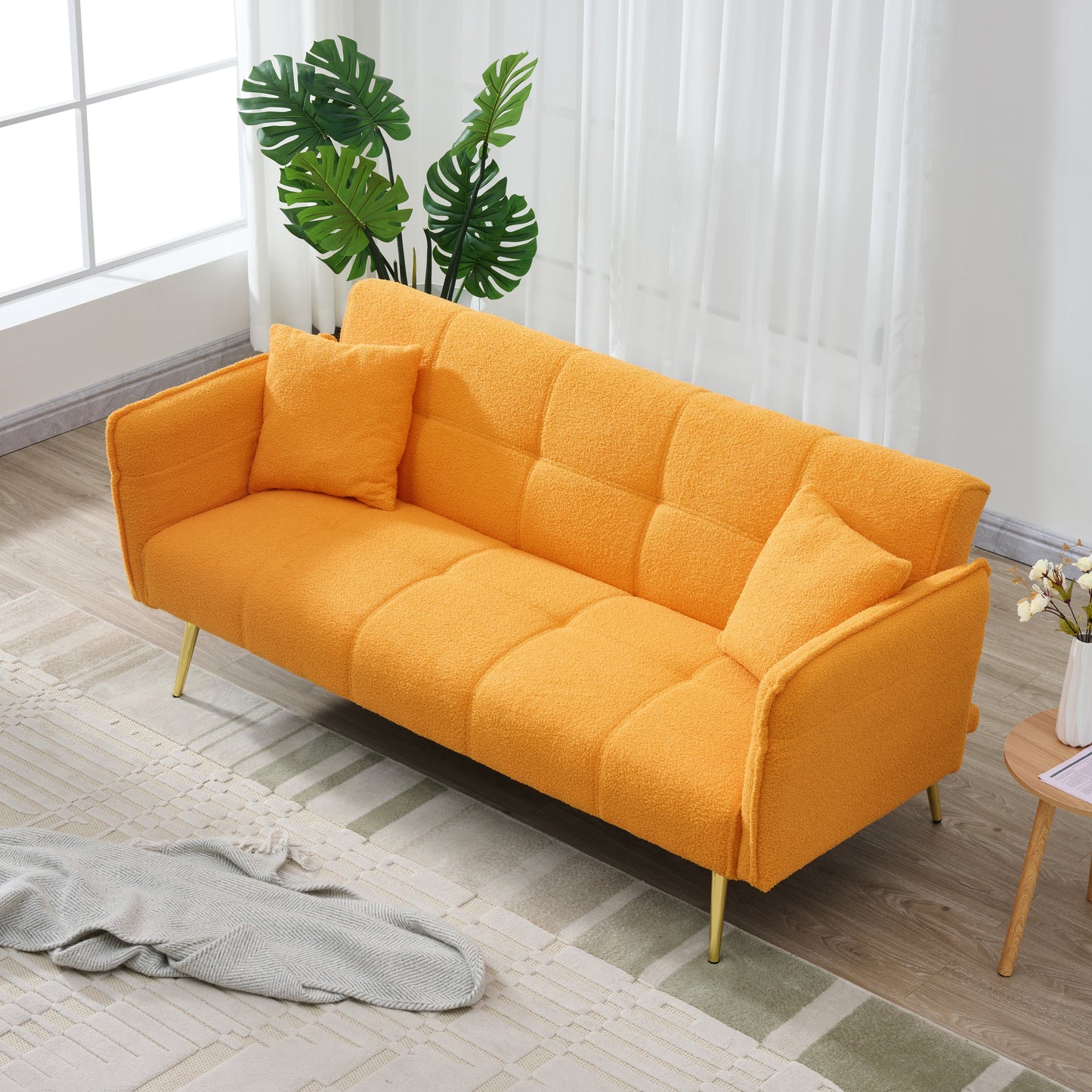 NEW 70-inch Modern Teddy Fleece Convertible Futon Sofa Bed with Adjustable Arms and Backrest