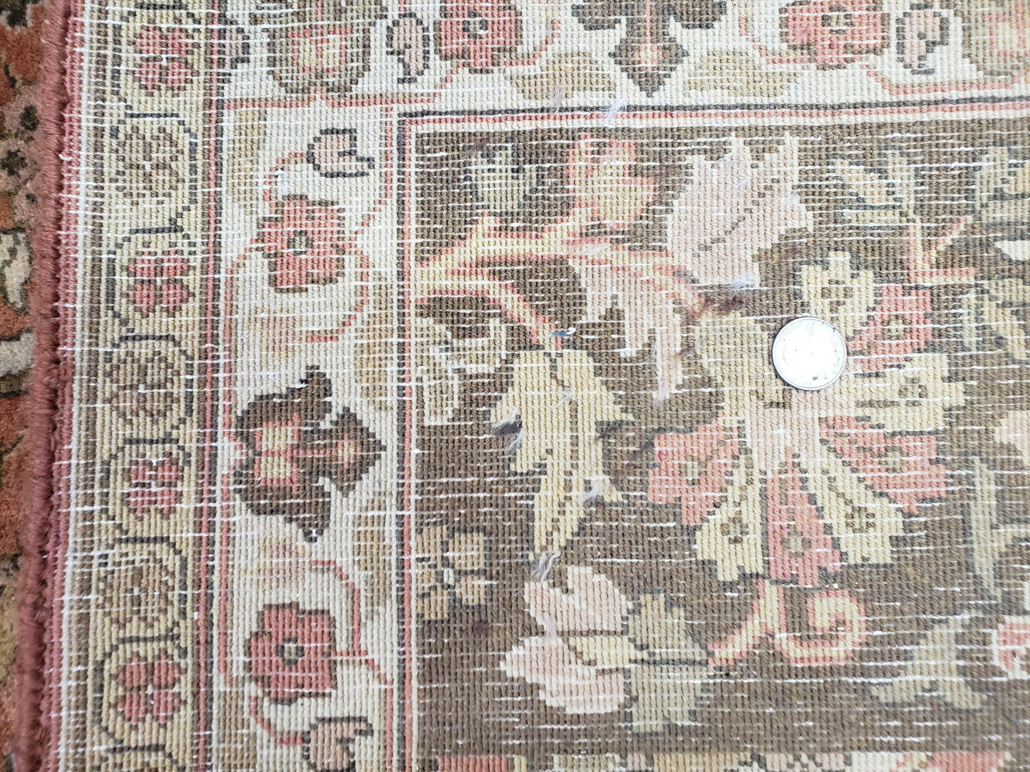 USED Indo Persian Rug 8x10, Vintage Indian Rug 8 x 10, Fine Hand-Knotted Wool Rug, Rose Clay Red Beige Brown Handmade Area Rug, Floral Medallion