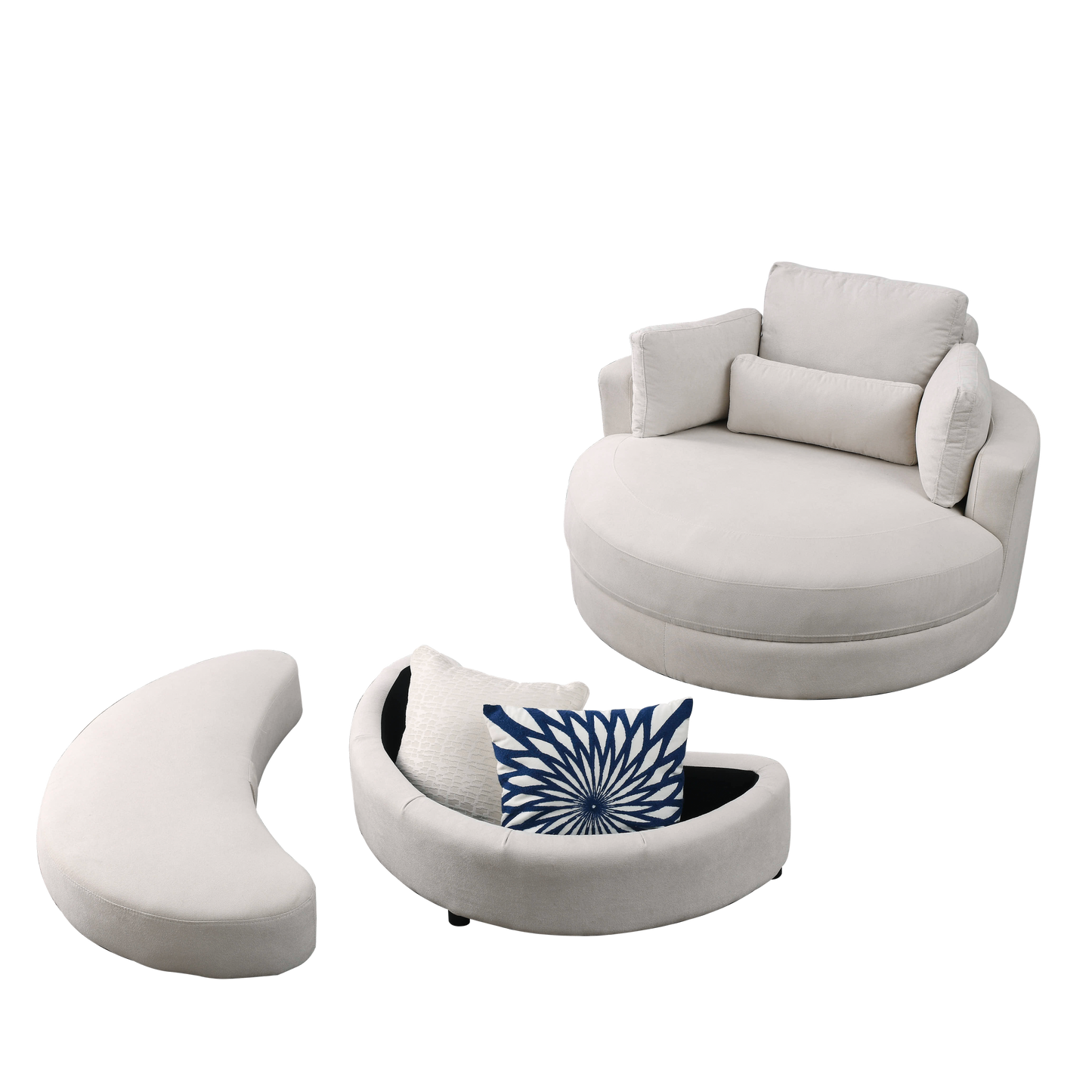 NEW Welike Linen Fabric Swivel Accent Barrel Modern Sofa Lounge Club Big Round Chair with Storage Ottoman and Pillows