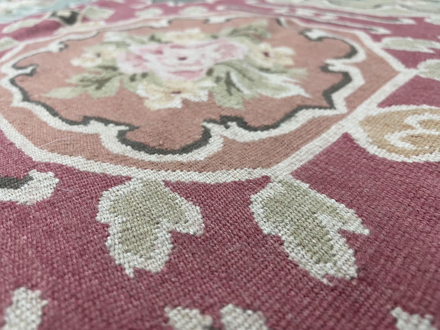 USED Square Aubusson Rug 9x9, Panel Design, European French English Carpet, Wool