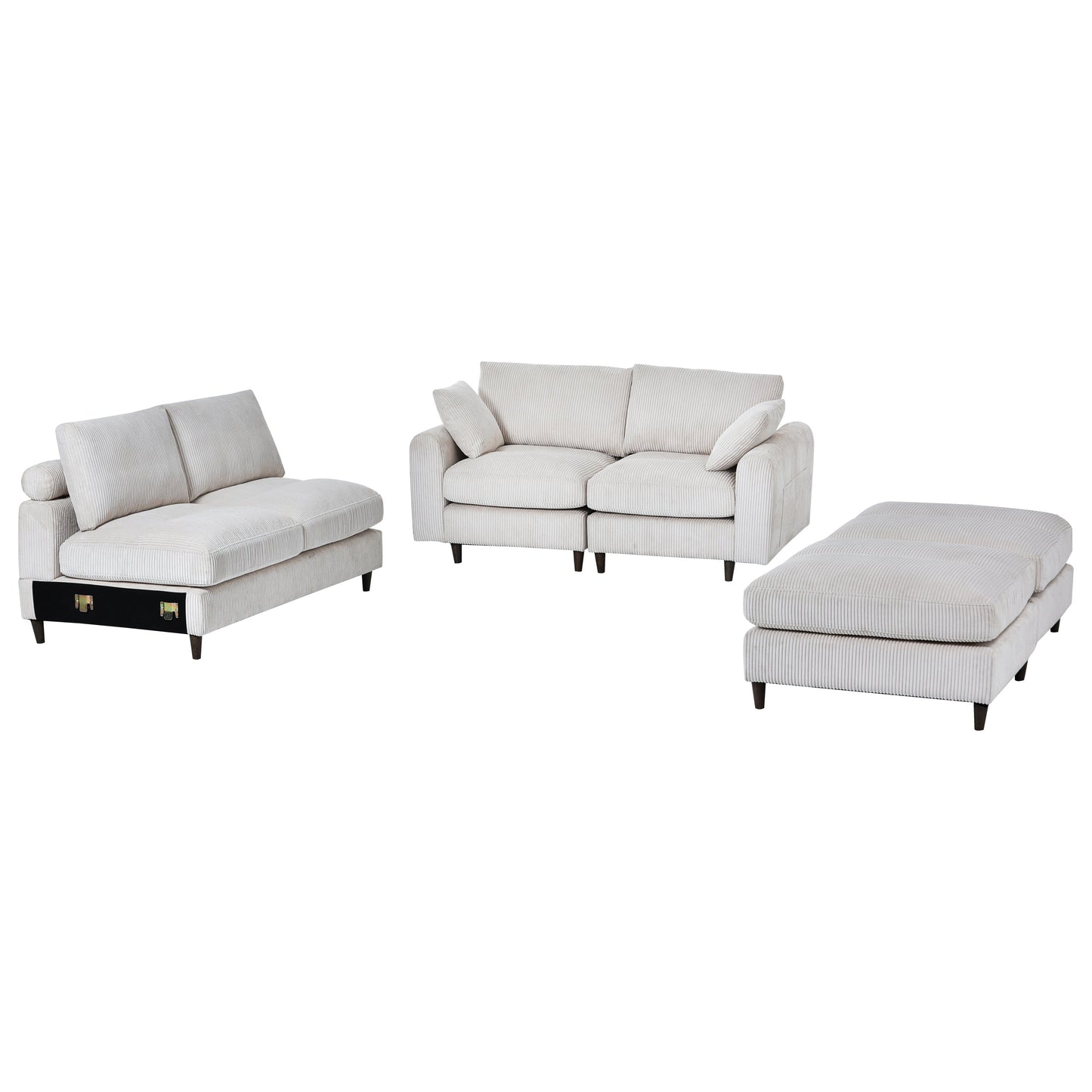 NEW Modern White Corduroy Modular Oversized U-shaped Convertible L-shaped Sectional Sofa Set with Pillow and Footstool