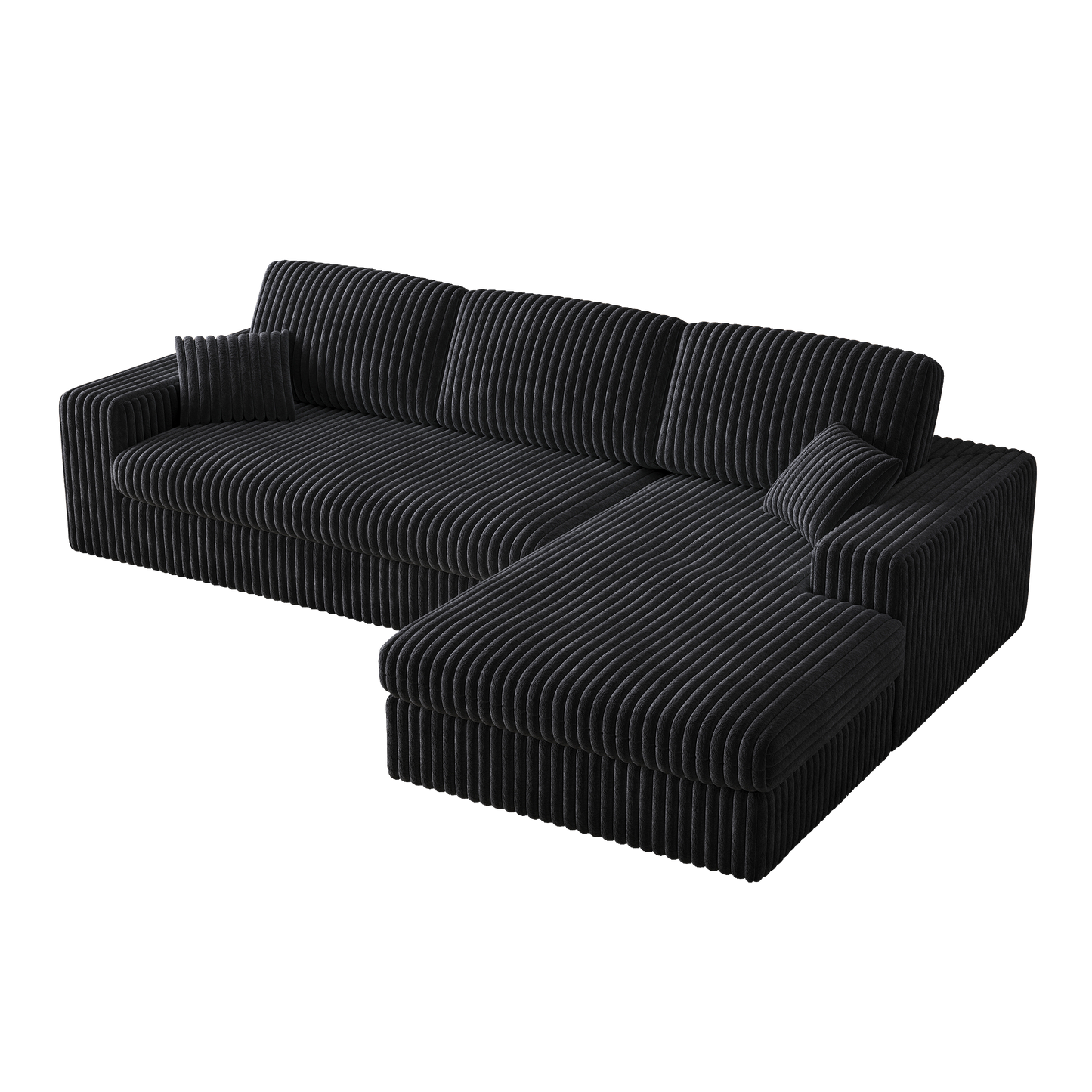 NEW 114.5' Modern Corduroy Modular Foam Sofa Recliner Seat Reversible 2-in-1 Sofa Recliner L-Shaped Combination with Three Cushion Neck Pillow Combination and Two Throw Pillows