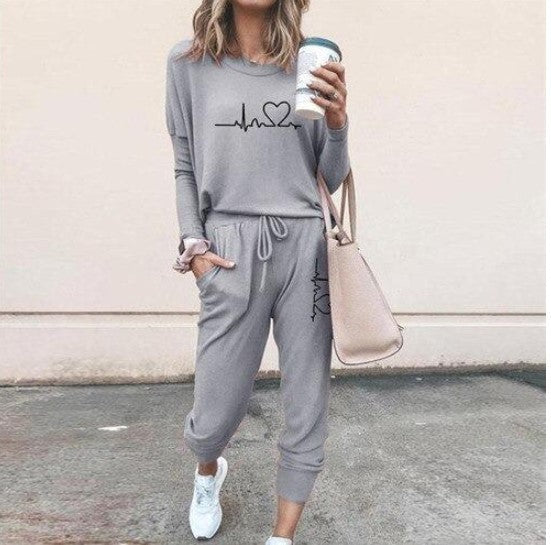 New Women's Long Sleeve Suit Fashion Pullover Top And Pockets Drawstring Long Pants Solid Color Casual Sports Trouser Suit Clothing