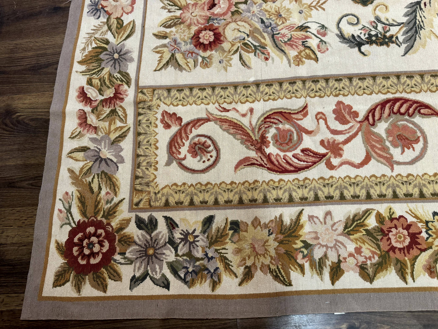 USED Aubusson Needlepoint Rug 10x14, Elegant European French Carpet, Vintage Carpet