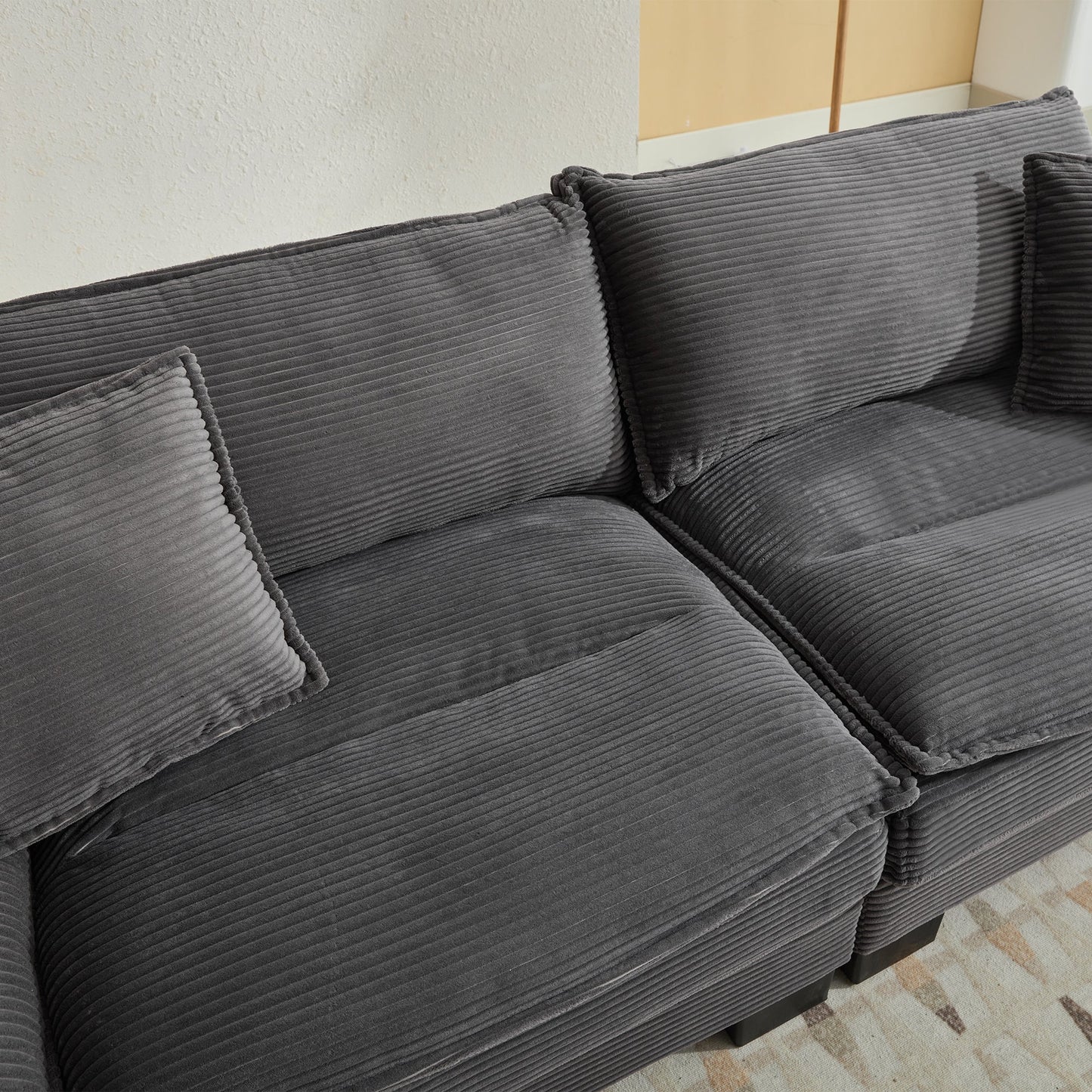 NEW Comfy Grey Upholstered Deep Seat Corduroy Sofa Sleeper Couch Loveseat with Pillows