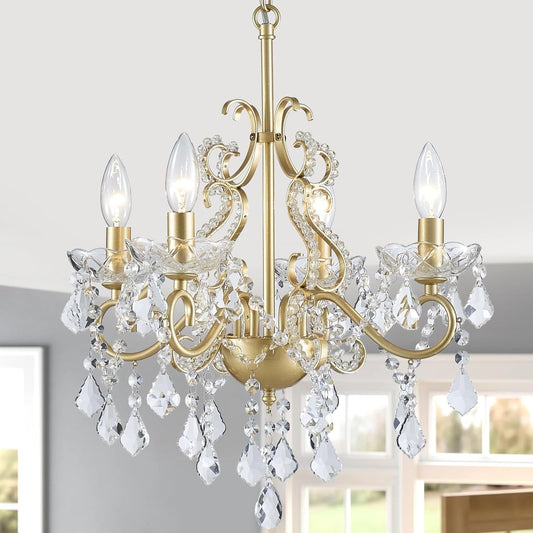 NEW Modern K9 Crystal Chandelier 4 Light Matte Gold Pendant