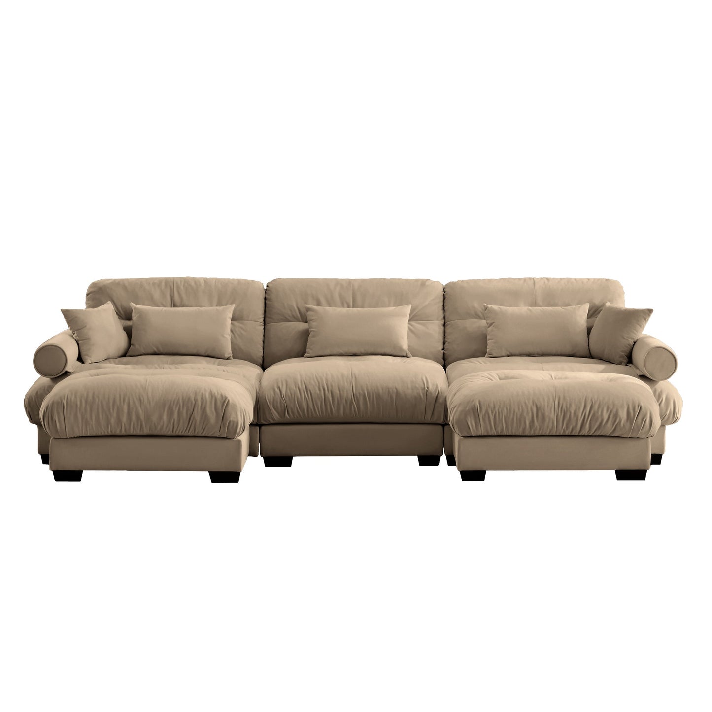 NEW Modern U Shape Modular Sectional Sofa Couch with Movable Ottomans, Camel Velvet, Convertible L Shaped Living Room Sofa
