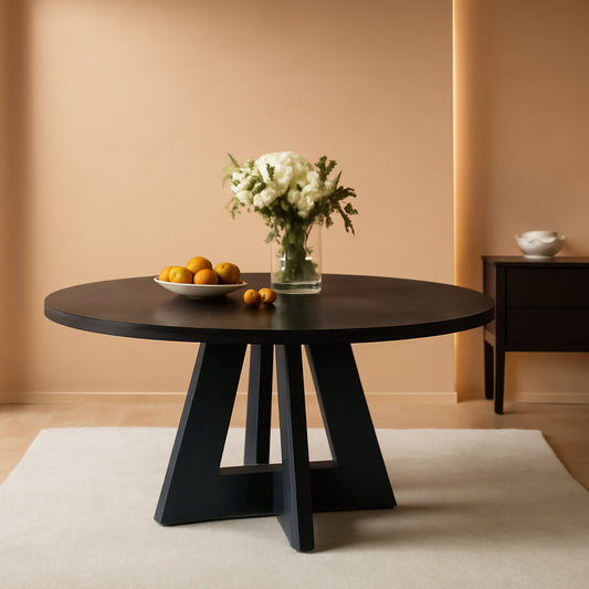 NEW Farmhouse Round Dining Table 47 Inch Black For Four