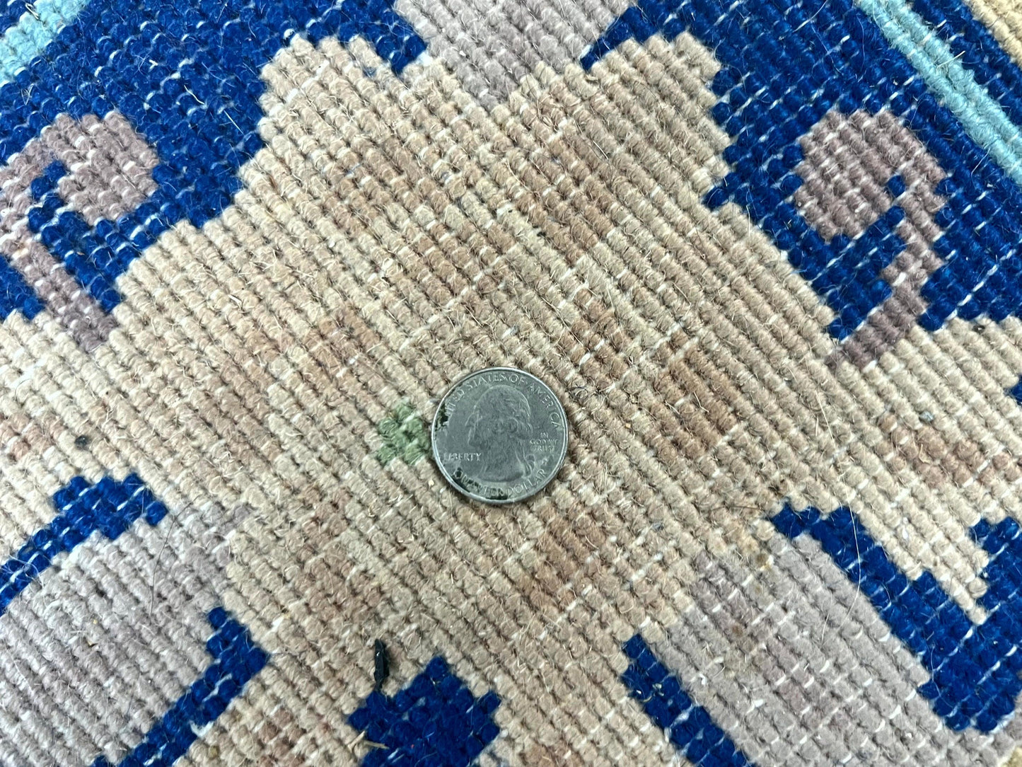 USED Chinese Wool Rug 8x11, Peking Asian Oriental Carpet, Cream/Ivory and Blue, Vintage Handmade Rug, Art Deco Rug