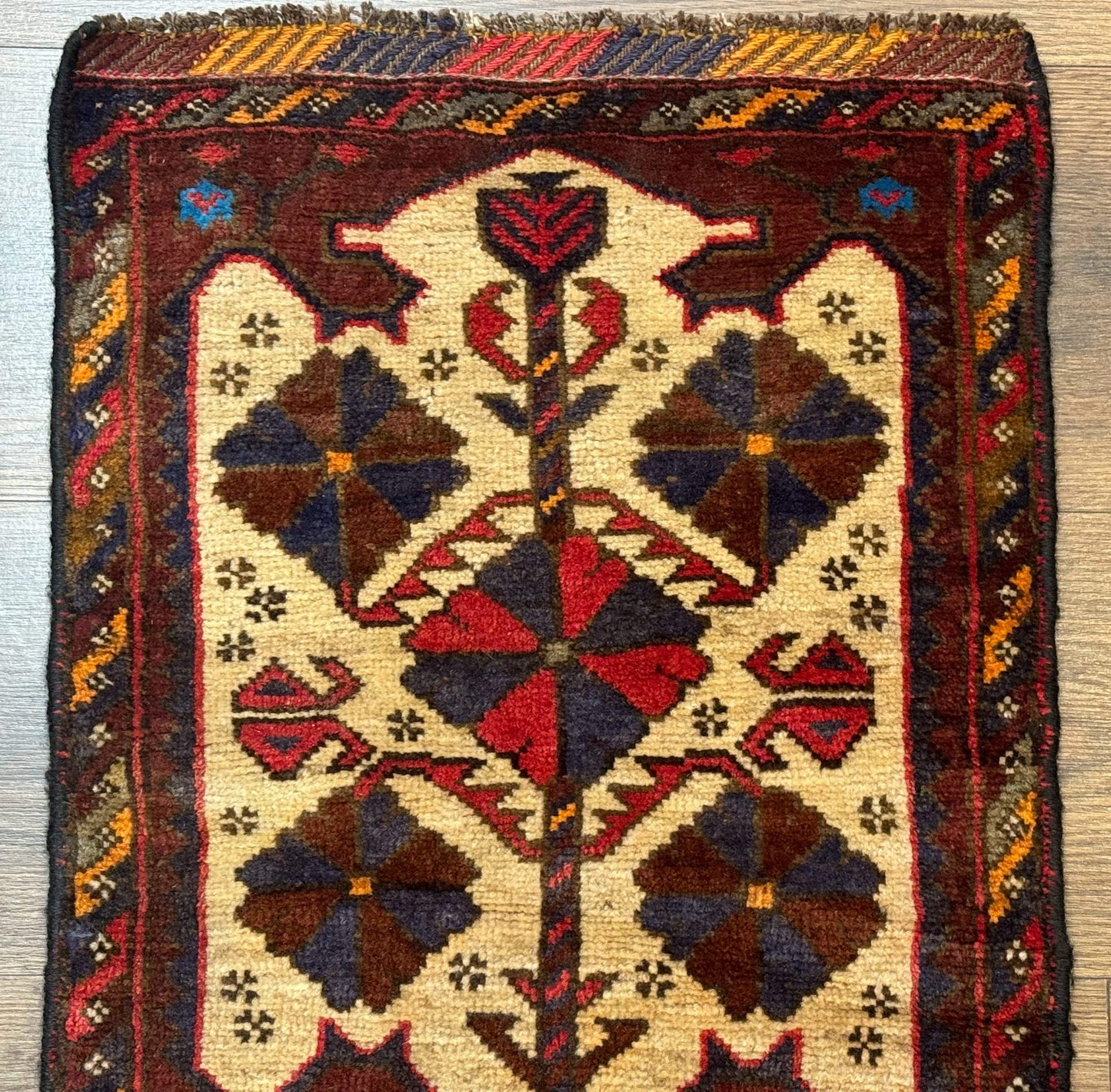 USED Small Persian Baluchi Tribal Rug, Tan, Handmade