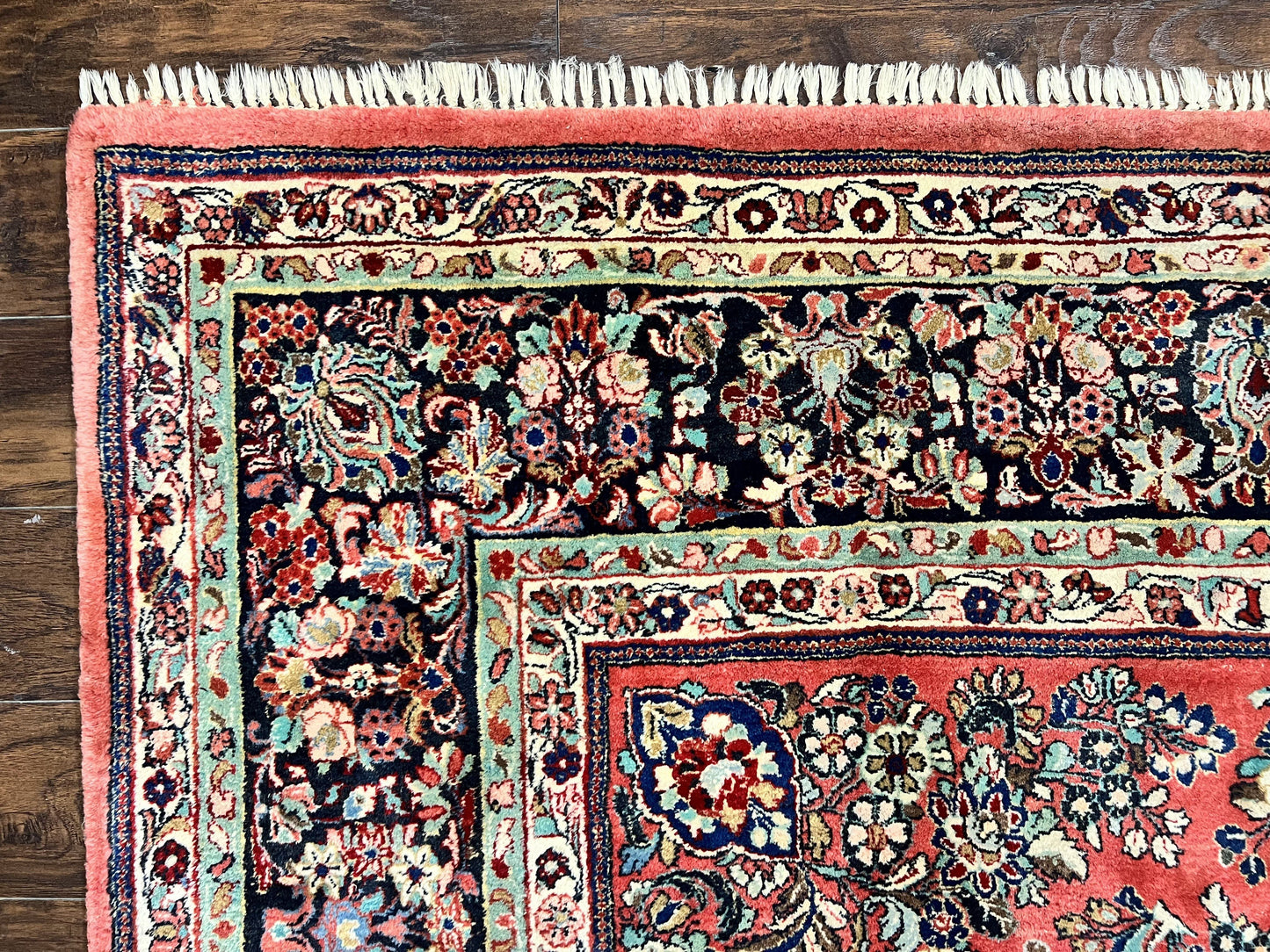 USED Square Persian Sarouk Rug 11x11 ft, Rare Size, Hand Knotted Wool Floral Allover Red Persian Carpet, Handmade Antique Rug