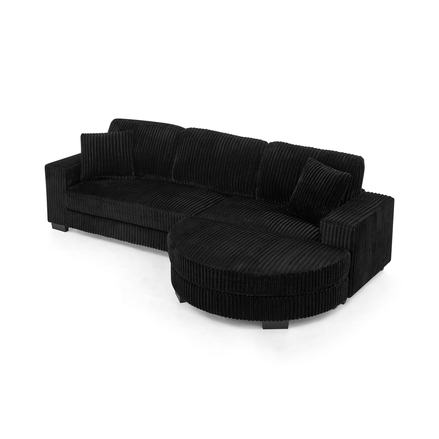 NEW Black Corduroy Tufted Upholstered Sleeper Sectional Sofa, L-Shaped Modular Convertible Sofa with Arc-Shaped Footstool