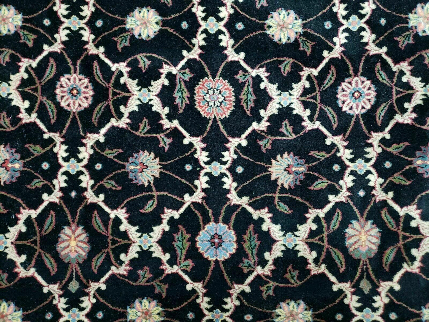 USED 6' X 9' Handmade India Floral Oriental Wool Rug Carpet Hand Knotted Nice Black