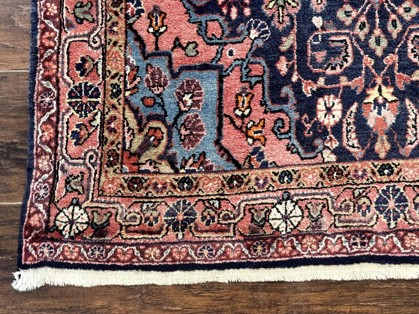 USED Persian Rug 3x5, Jozan Sarouk Rug, Navy Blue and Coral, Medallion Rug, Semi Antique