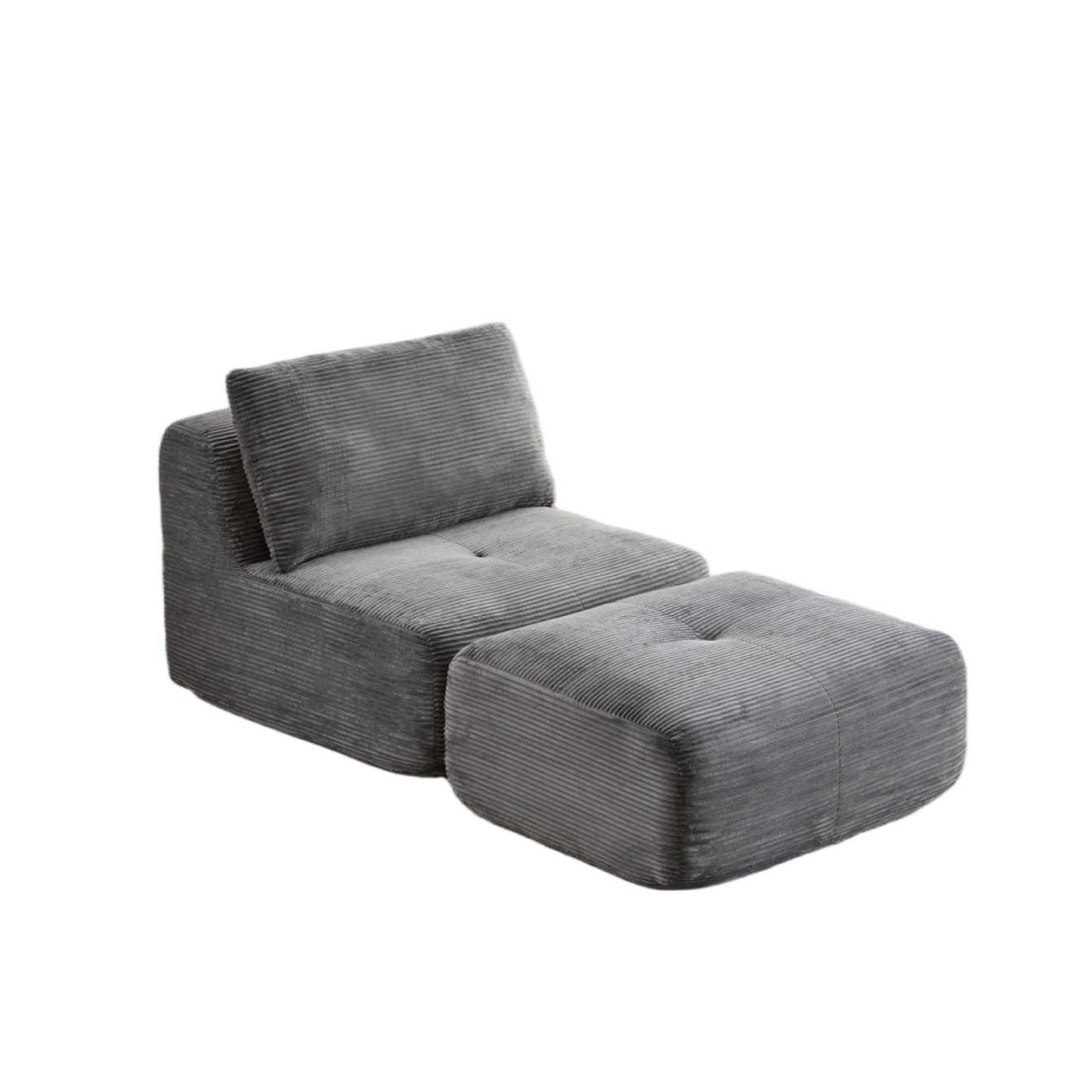 NEW Grey Single Corduroy Chaise Lounge Fabric Modern Memory Foam Compressed Sofa Cloud Modular Sectional Movable Ottoman