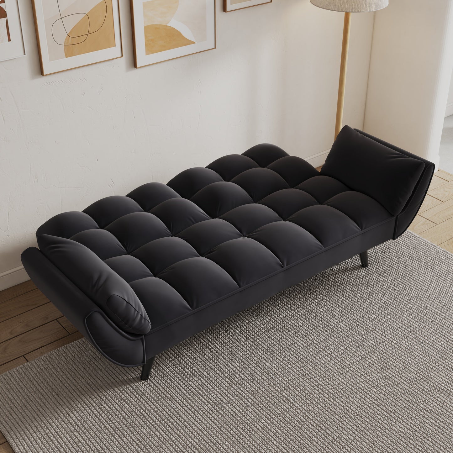 NEW 74 'Black Soft Sofa Couch with Throw Pillows