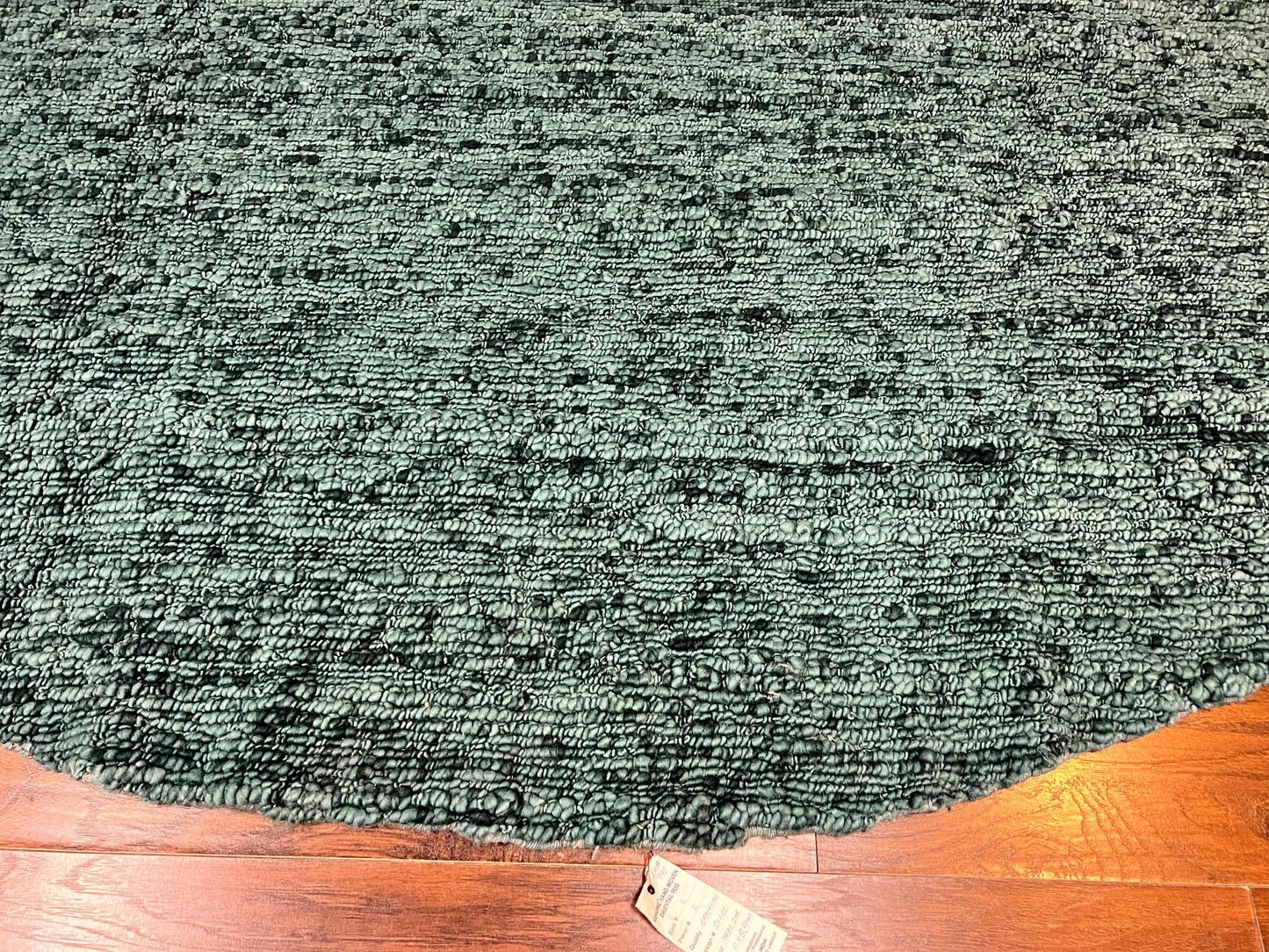 USED Large Round Indian Rug 11x11, Teal, Vintage Handmade Wool Carpet