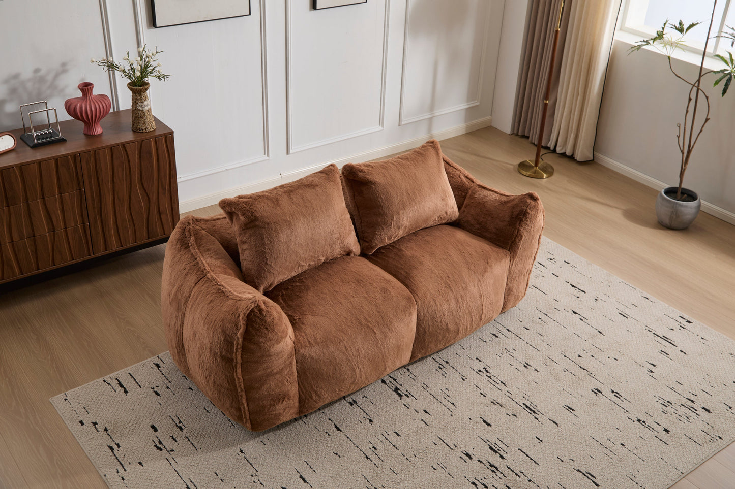 NEW Adult Brown Ultra Soft Fluffy Loveseat Giant Bean Bag Sofa Oversized Chase Lounge Chair with Pillows