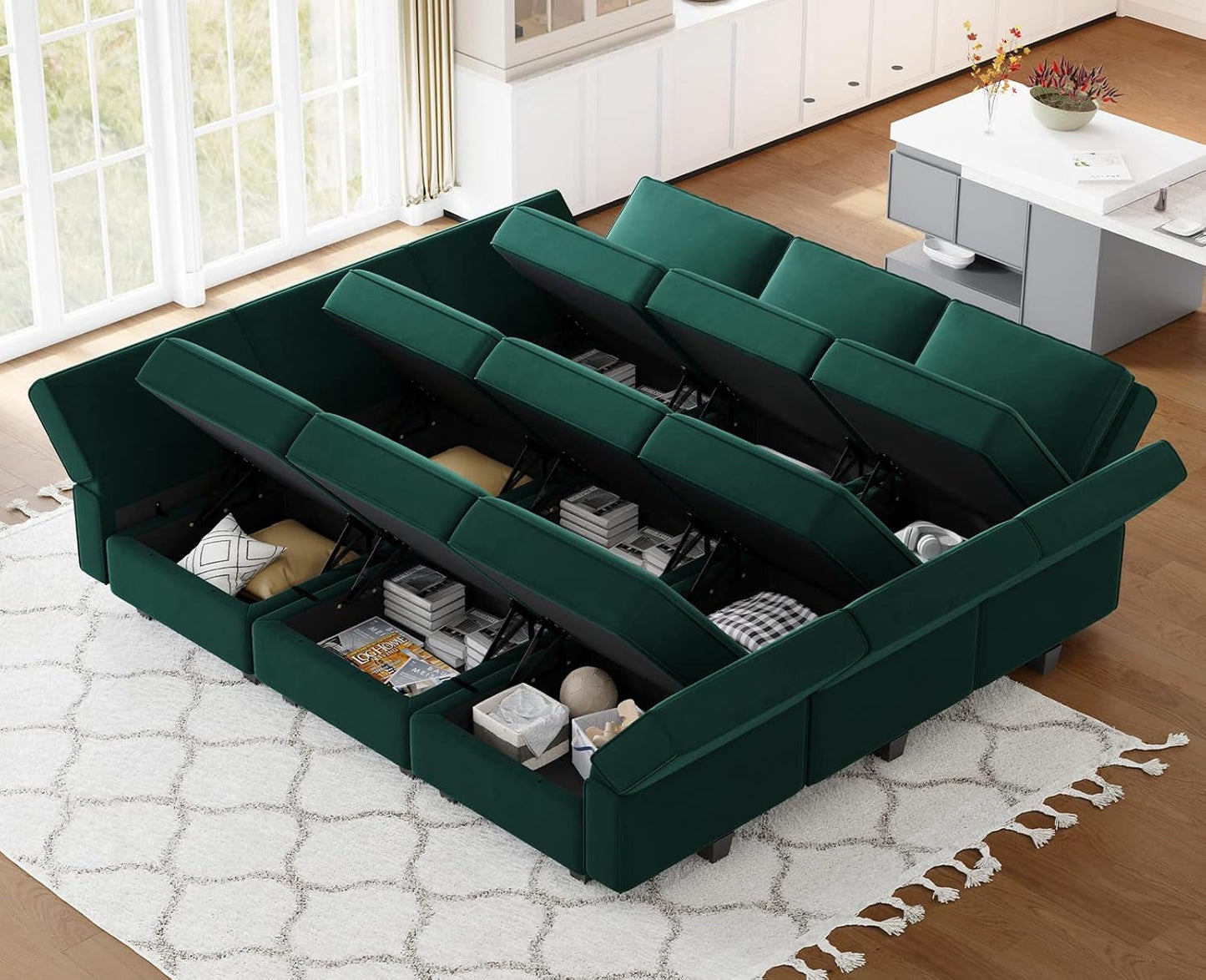 NEW Luxurious Emerald Green Velvet Modular Sleeper Sofa