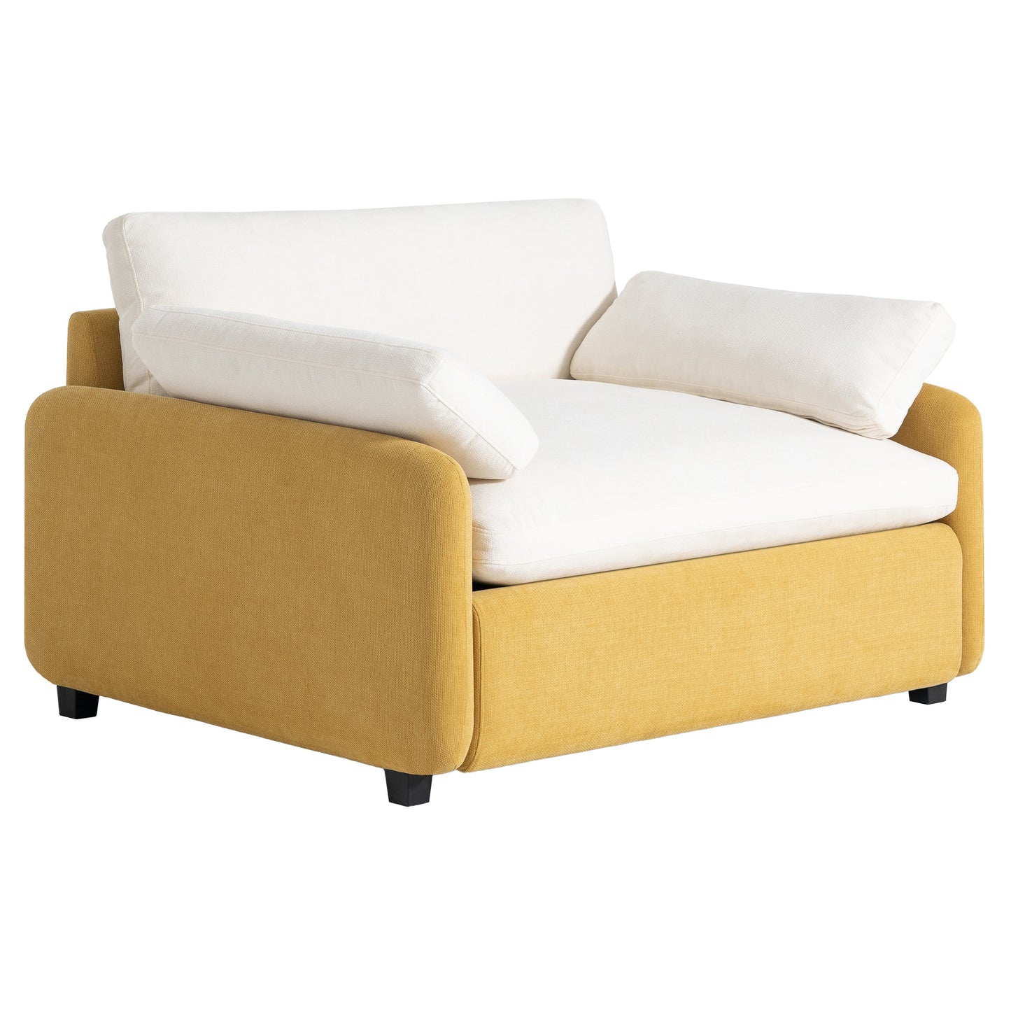 NEW Modern Oversized Chenille Armchair with Color Blocking and Pillows, 50*43' in Cream and Yellow