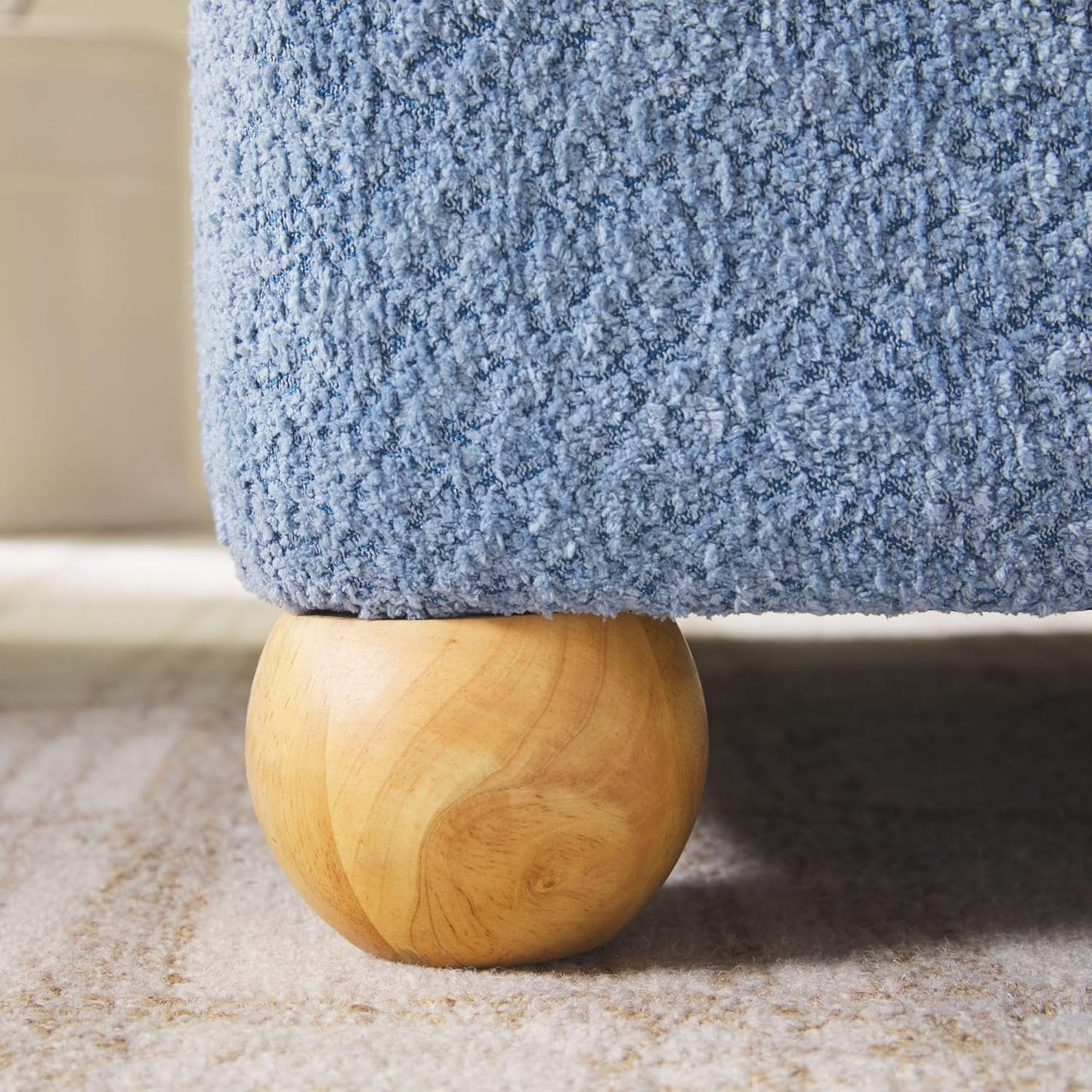 NEW Oversized Large Soft Blue Boucle Fabric Storage Ottoman