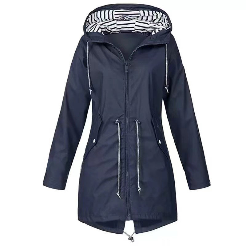 New Women's Waterproof Raincoat Casual Basic Outdoors Drawstring Trench Lightweight Drawstring Jackets Hiking Clothes For Women