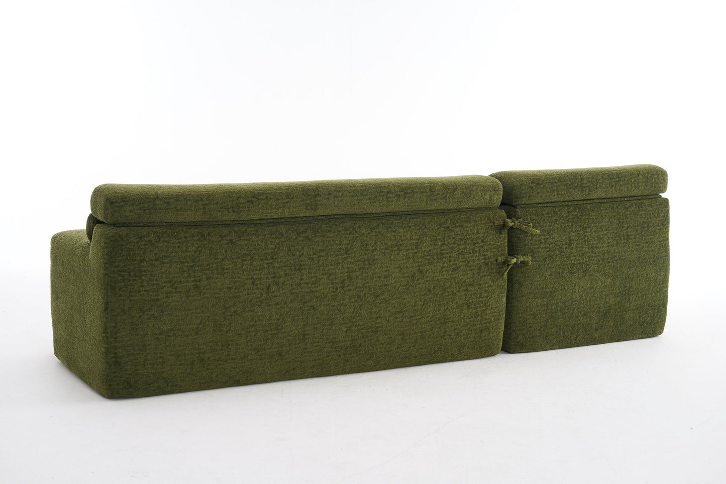 NEW 105' Modula Compression Sponge L-Shaped, Chesterfield-Inspired Design, No-Assembly Chenille Couch, 30D High-Density for Living Room, Bedroom, Apartment.Green.