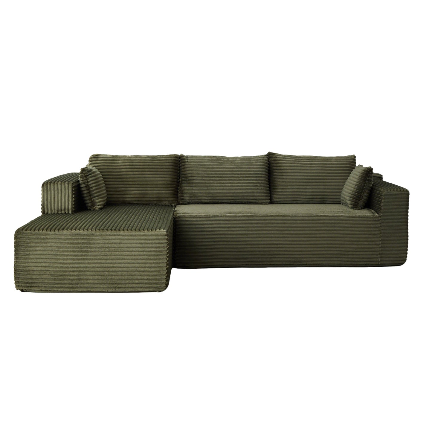 NEW Compression Sectional Couch with Comfy Chaise, Boneless L Shape Sofa with Deep Seat, Minimalist Modular Couches Sleeper for Living Room Bedroom Apartment Lounge,corduroy,Green