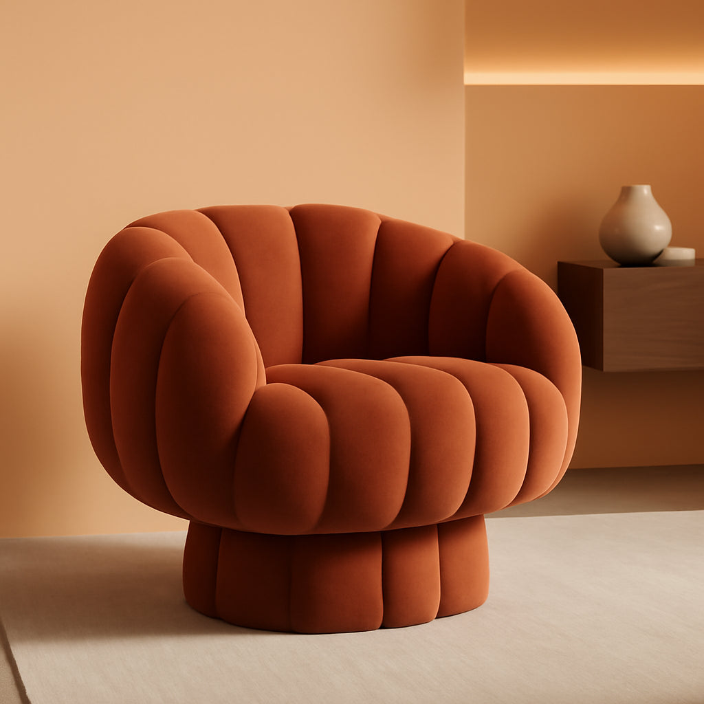 NEW Luxurious Mid Century Burnt Orange Swivel Armchair