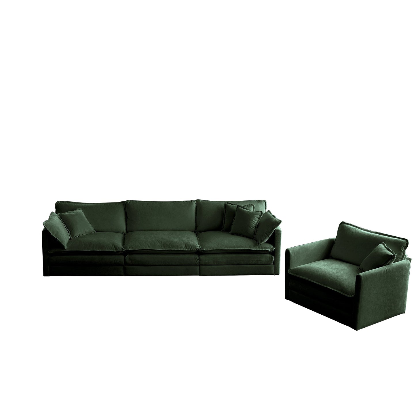 NEW Modern Green Chenille Deep Seat 2-Piece Upholstered Sectional Sofa Couch Set