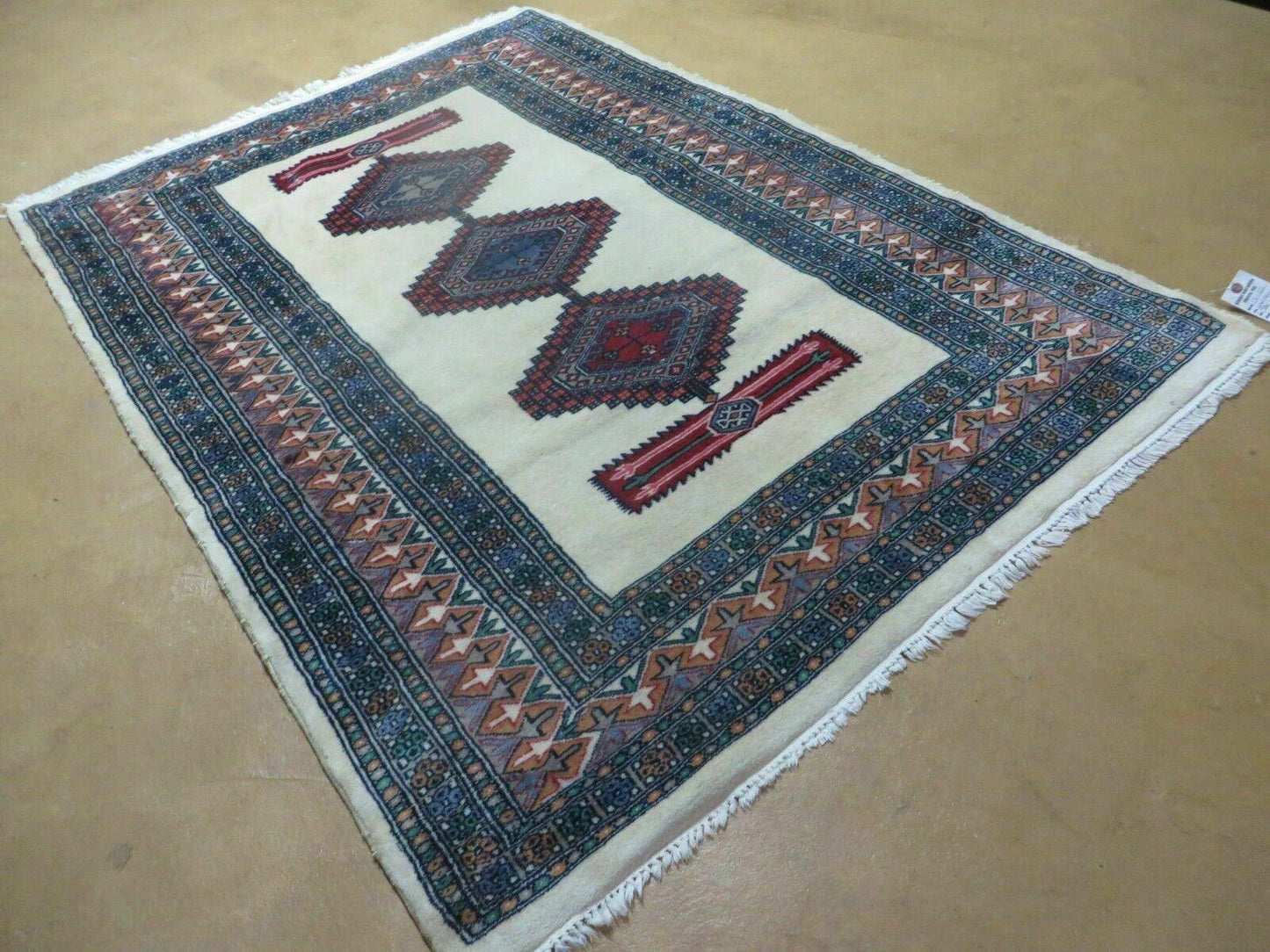 USED 4' X 6' Vintage Handmade Bokhara Turkoman Pakistan Wool Rug Carpet Nice