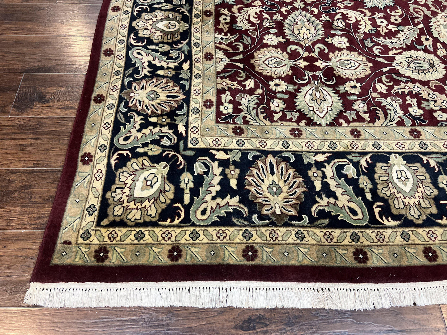 USED Indo Persian Rug 10x14, Floral Allover, Maroon, Handmade Hand Knotted VIntage Wool Rug, Large Oriental Carpet