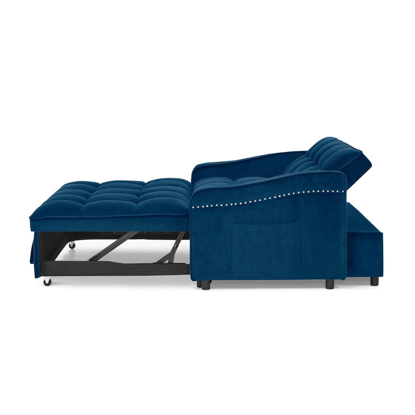 NEW Blue Copper Nail Loveseat Sofa Bed with Pull-out Bed with Adjustable Back Two Arm Pocket TypeC and USB Charging