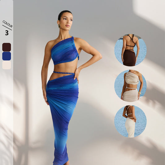 New Diagonal Collar Sling Women's Sleeveless Sheath Midriff Outfit Backless Dress