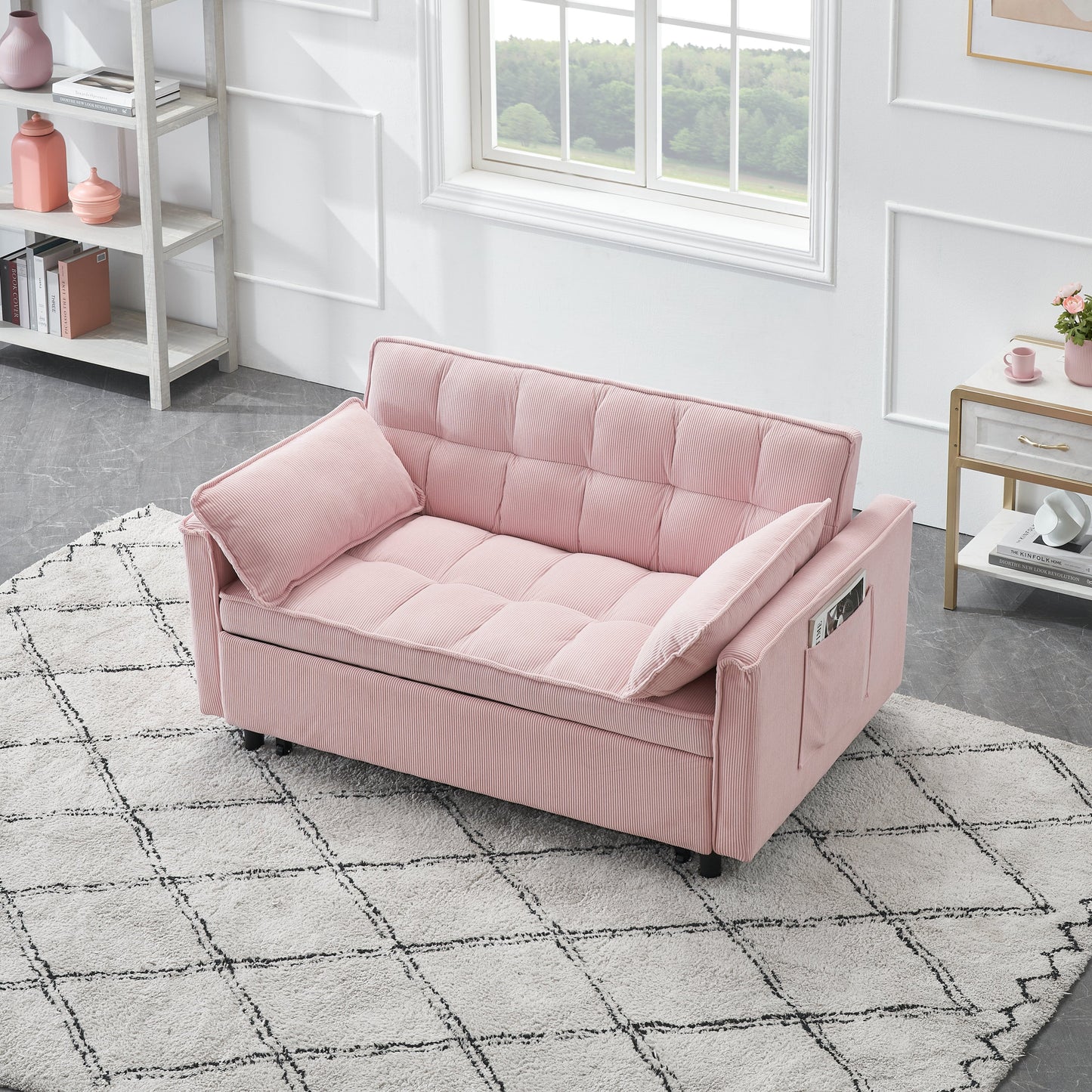 NEW Adult Pink Modern Folding Sofa Single Bed Recliner with Adjustable Back