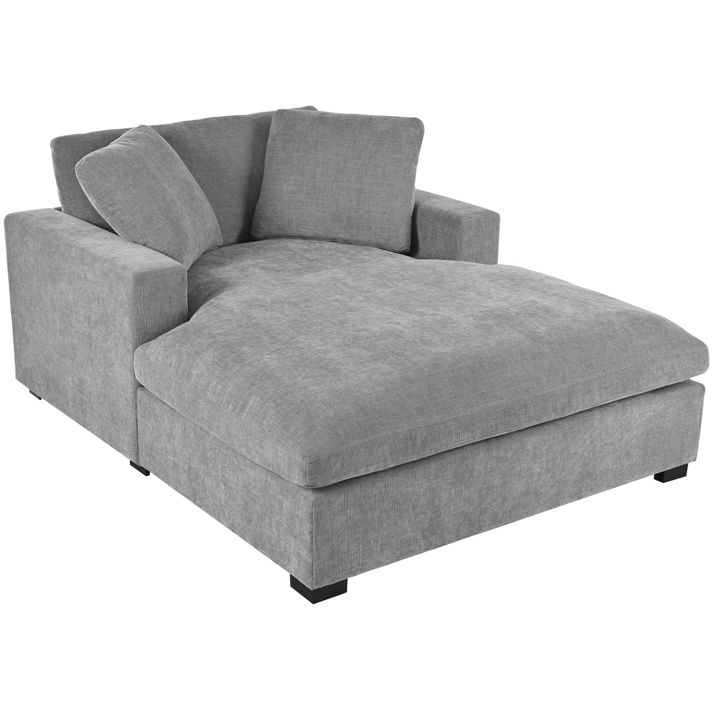 NEW Oversized Chaise Lounge Chair with Solid Wood Legs and Soft Upholstery, Gray