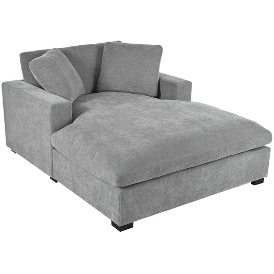 NEW Oversized Chaise Lounge Chair with Solid Wood Legs and Soft Upholstery, Gray