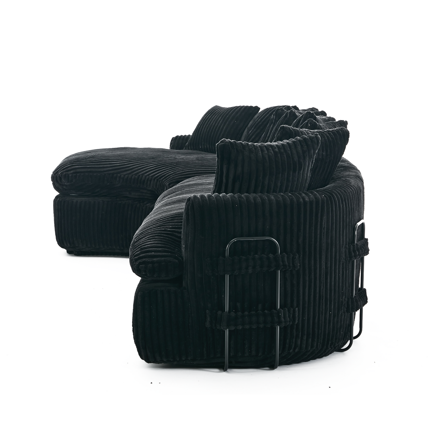 NEW 127''  Large Sectional Sofa ,Elegant Curved Design ,High-Resilience Foam ,Ten Back Cushions,L-Shape Left Sofa,No Assembly  Required , (Black-Soft Corduroy Fabric)