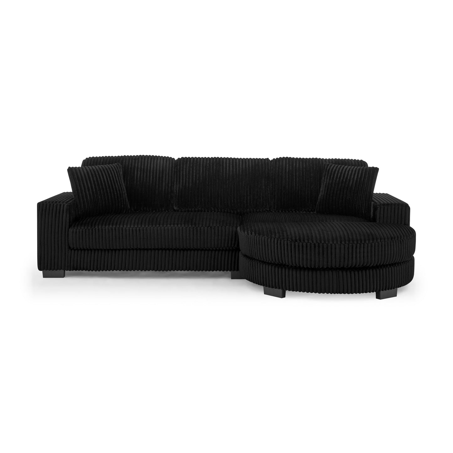 NEW Black Corduroy Tufted Upholstered Sleeper Sectional Sofa, L-Shaped Modular Convertible Sofa with Arc-Shaped Footstool