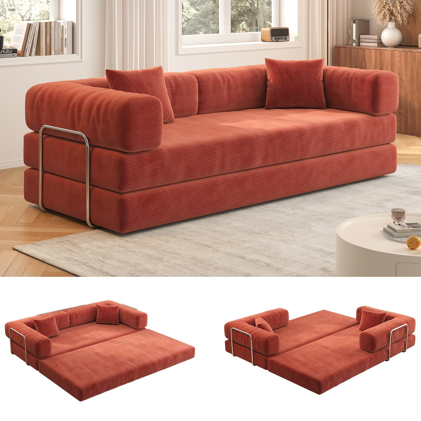 NEW 78.8inch Modular Sectional Convertible Pudding Block Compression Sofa Couch Bed